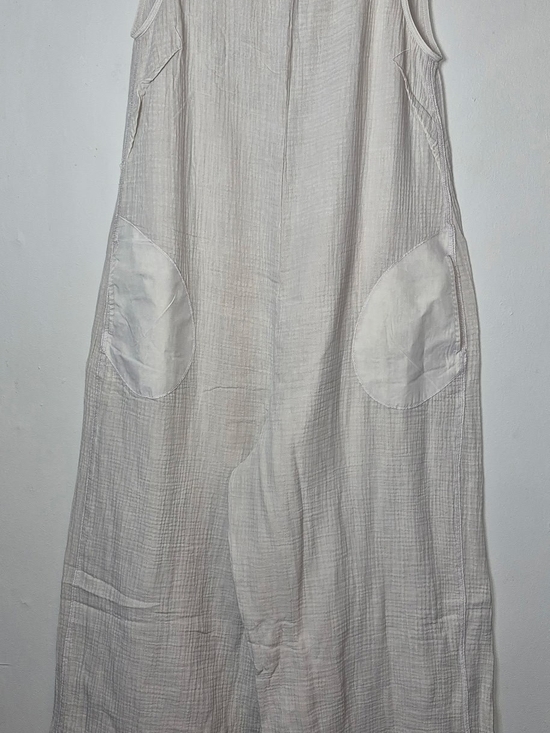 Zenana Outfitters Pants - Zenana Double Gauze Washed Wide Leg Overalls Patch Pockets Sand Beige